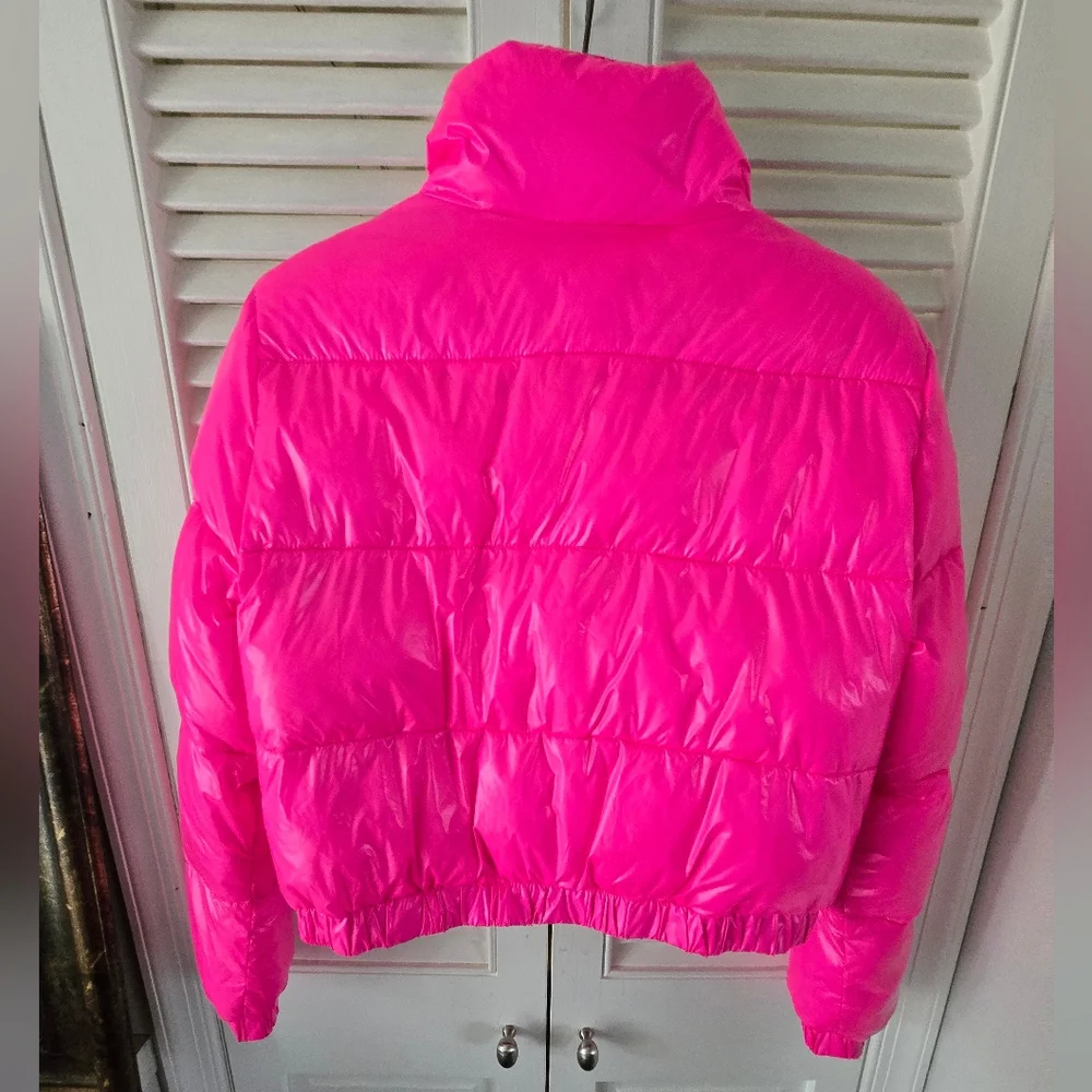 ZIAI Hot Pink Cropped Puffer Jacket Glossy Bubble Coat NWOT